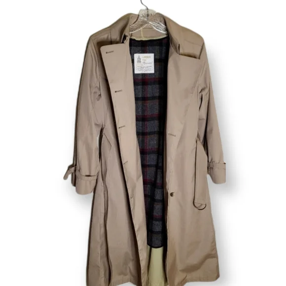 SOLD Vintage London Fog Plaid Lined Belted Trench Coat Size 10P - Picture 1 of 16